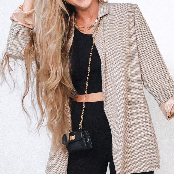 Emerald & Ivy Jackets & Blazers - Black & Tan Micro-check Oversized Blazer | Medium (Fits Large)